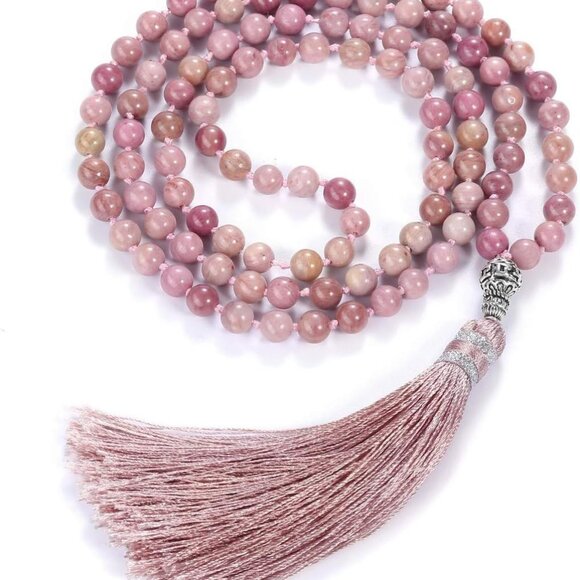 Womens 108 Mala Prayer Beads Wrap Necklace with Long Tassel Healing Crystal Ston - Picture 1 of 7